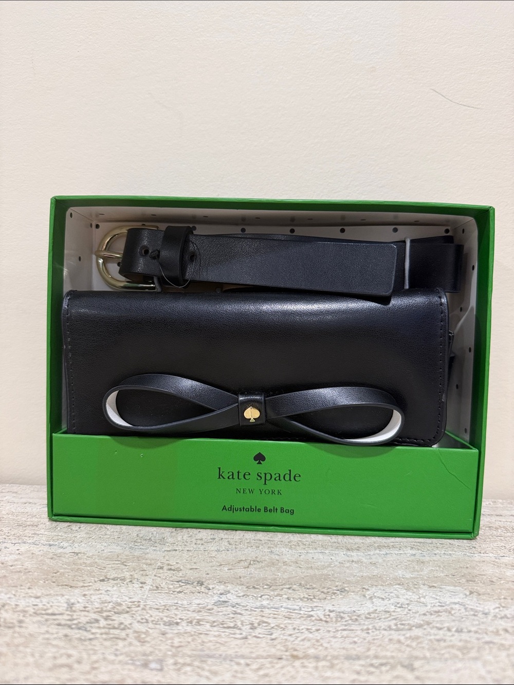 kate spade Black Leather Bow Belt Bag with Gold Spade Stud